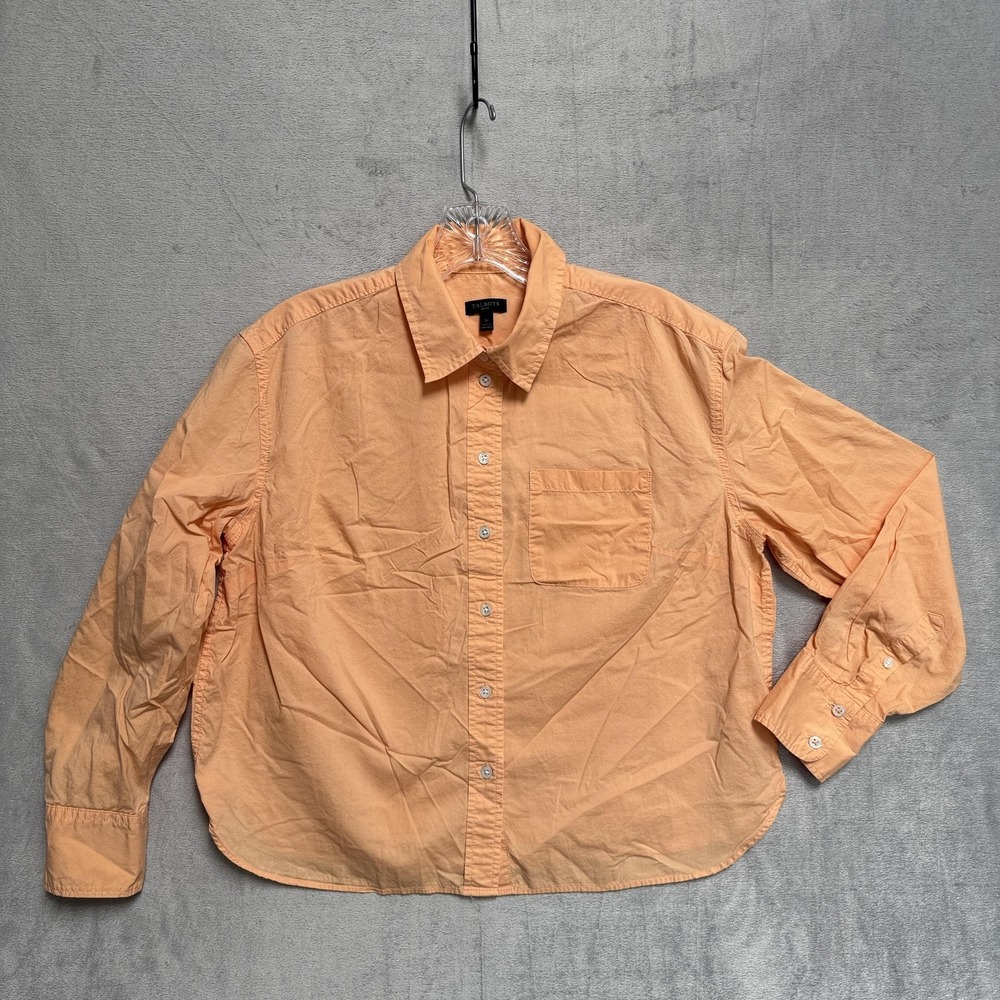 Talbots Shirt Womens Petite Small Orange Button Front Long Sleeve Cotton Top